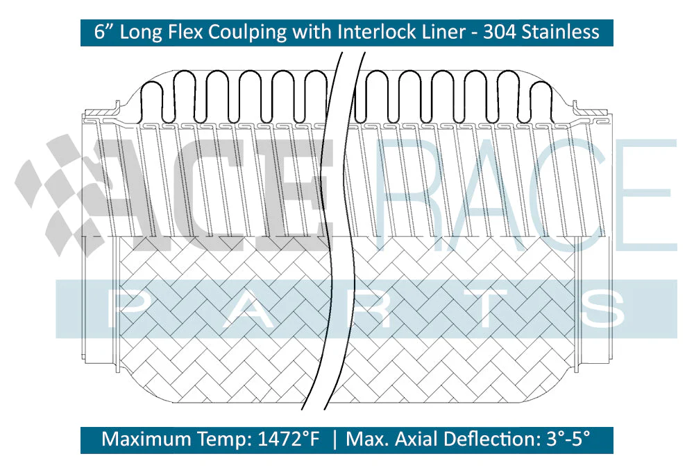 2.000" ID x 6" Long Flex Coupling (Interlock Liner) 304 Stainless - Image 5