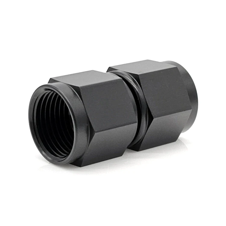 -4AN Female AN Flare Union Straight Adapter, Swivel Style, Black Hard Anodized Aluminum
