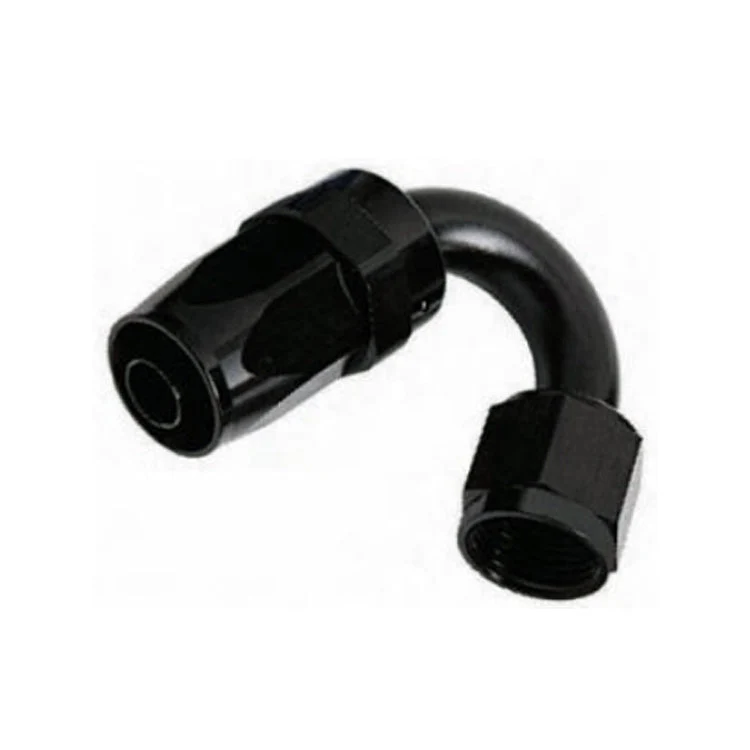 -6AN Female 150° Hose End, Swivel Style, Black Hard Anodized Aluminum